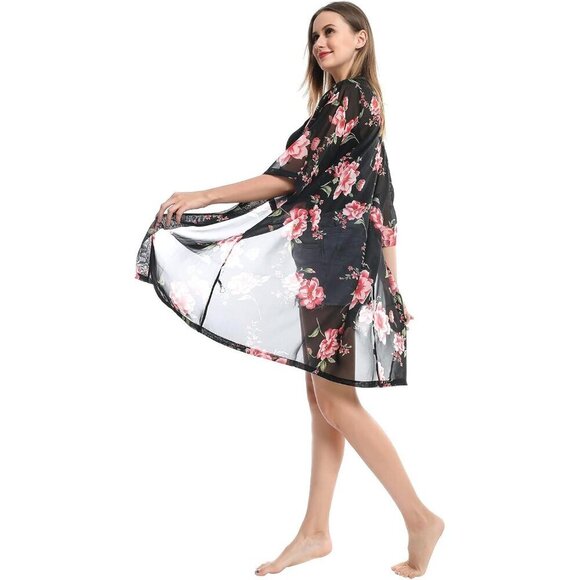 Women’s Chiffon Kimono Bathing Open Front Duster Kimono Beach Cover Up - Picture 4 of 7
